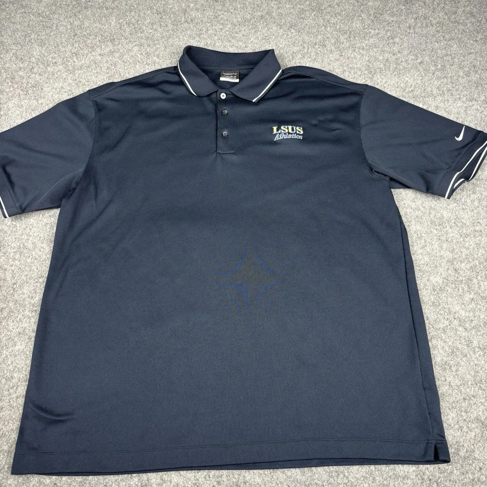 Nike Golf Polo Shirt Mens Xl Navy Blue Short Sleeve Casual Athletic Stretch LSUS